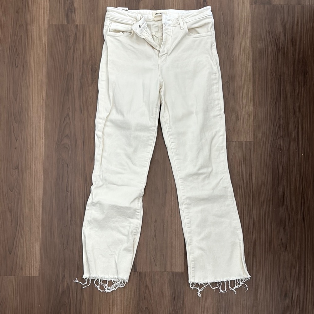 Cream Straight Leg Jeans with Distressed Details - L’Agence